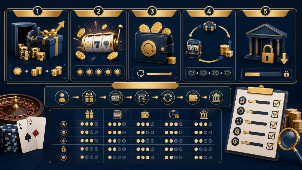 Minh họa các loại casino bonus và cách đánh giá