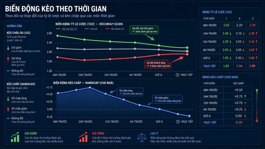 Biểu đồ minh họa biến động tỷ lệ kèo theo thời gian