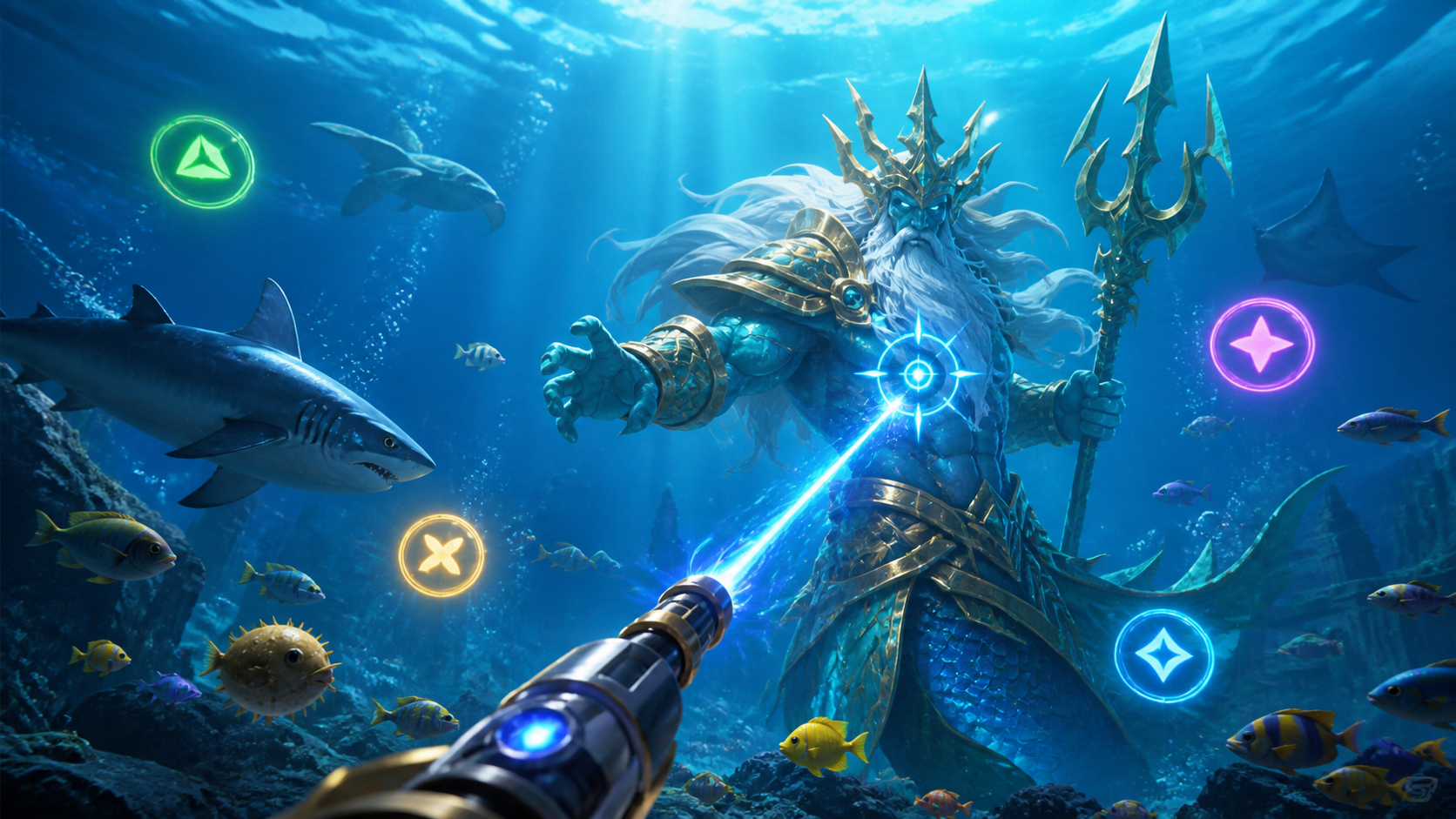 Minh họa boss đại dương và các mục tiêu trong game bắn cá