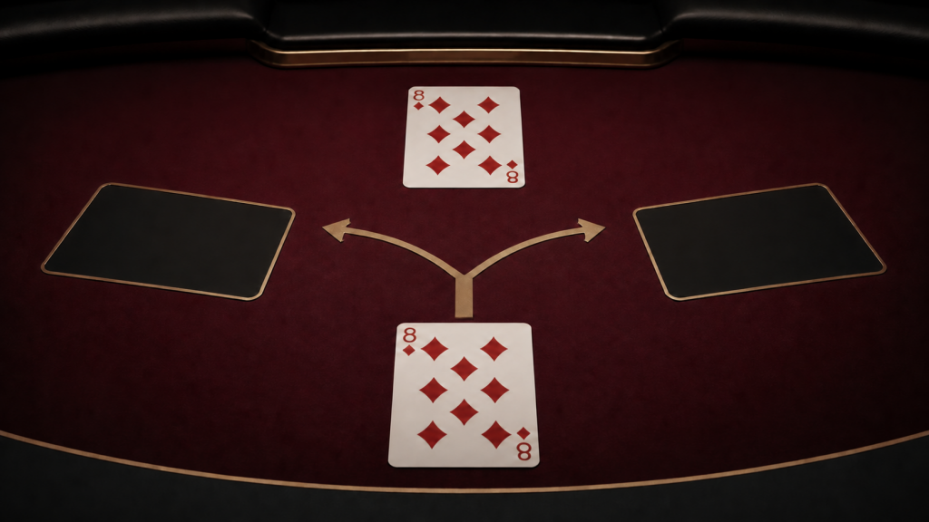 Hai lá bài đồng hạng minh họa quyết định trong Casino War