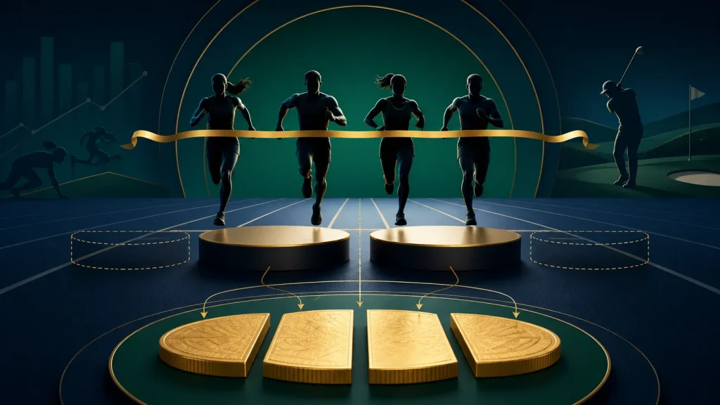 Minh họa dead heat khi nhiều vận động viên đồng hạng chia vị trí trả thưởng