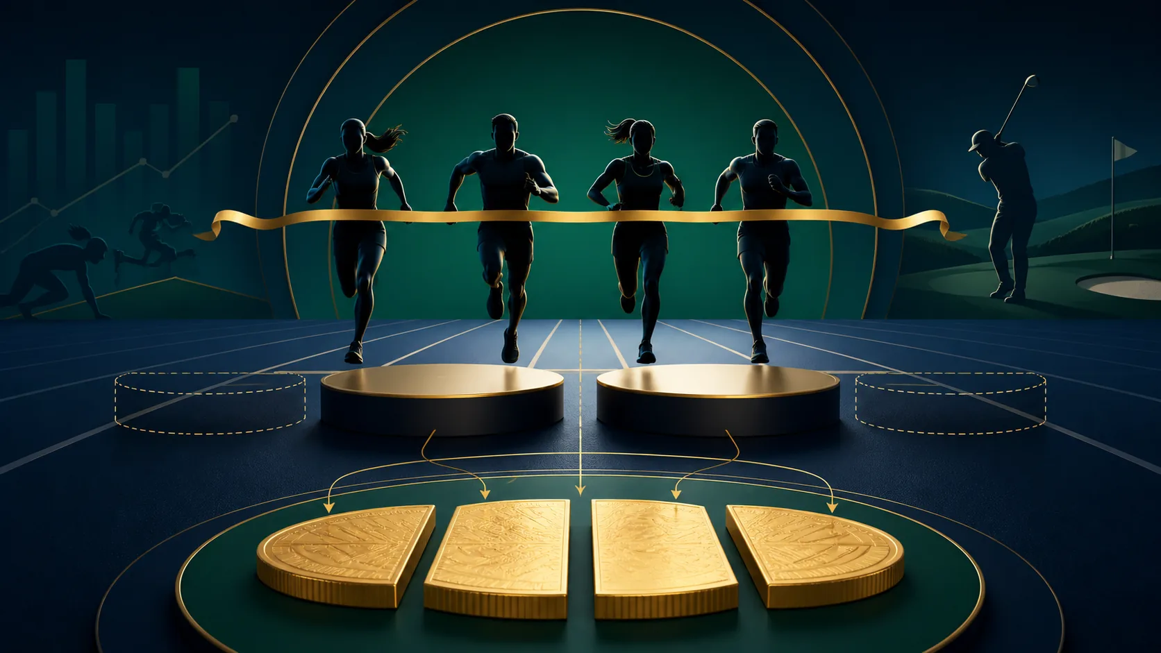 Minh họa dead heat khi nhiều vận động viên đồng hạng chia vị trí trả thưởng