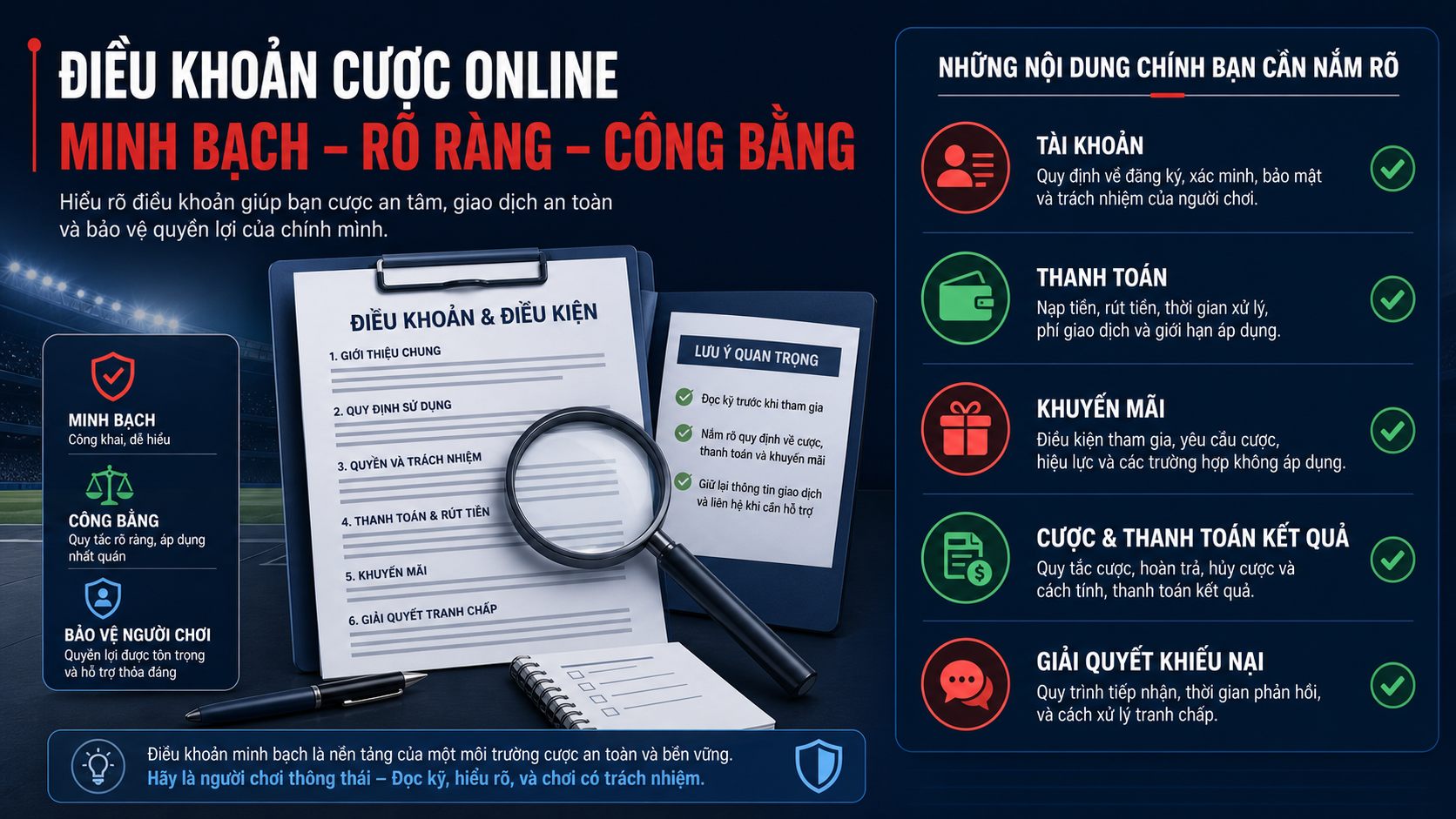 Checklist kiểm tra tính minh bạch của điều khoản nhà cái