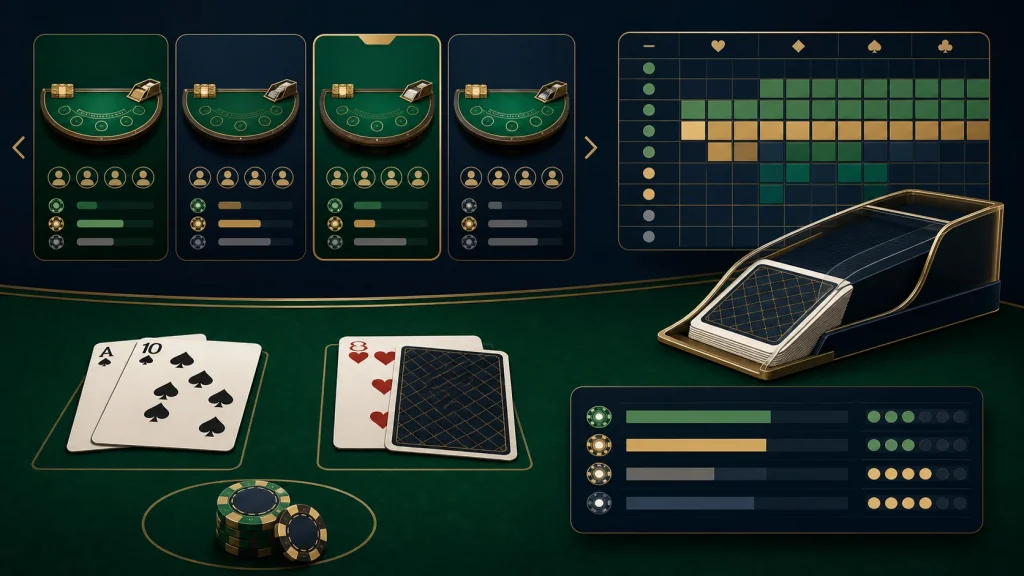 Minh họa so sánh luật bàn Blackjack online