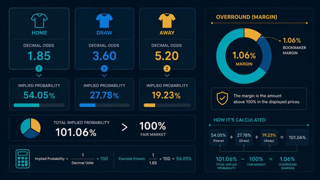 Minh họa cách tính overround từ odds và xác suất ngụ ý