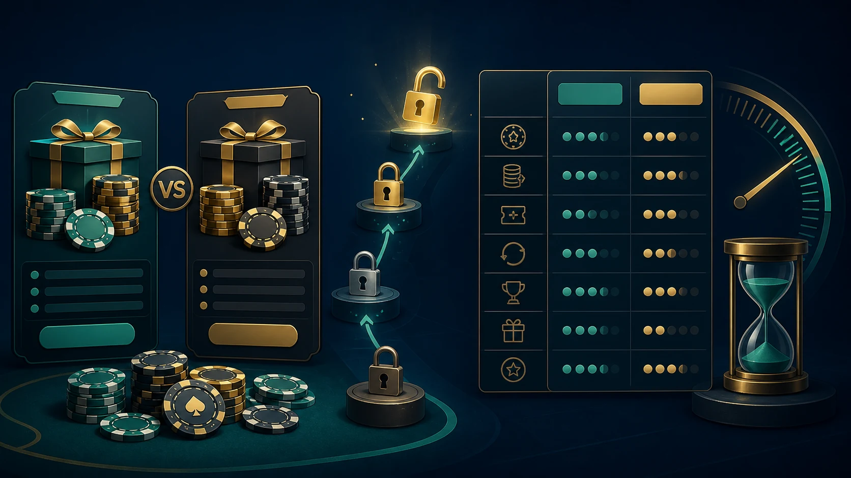 Minh họa so sánh bonus poker theo giá trị và điều kiện