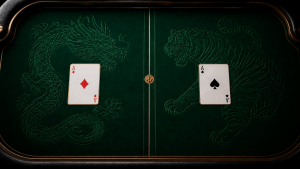 Hai lá bài trên bàn Rồng Hổ minh họa cửa Dragon và Tiger