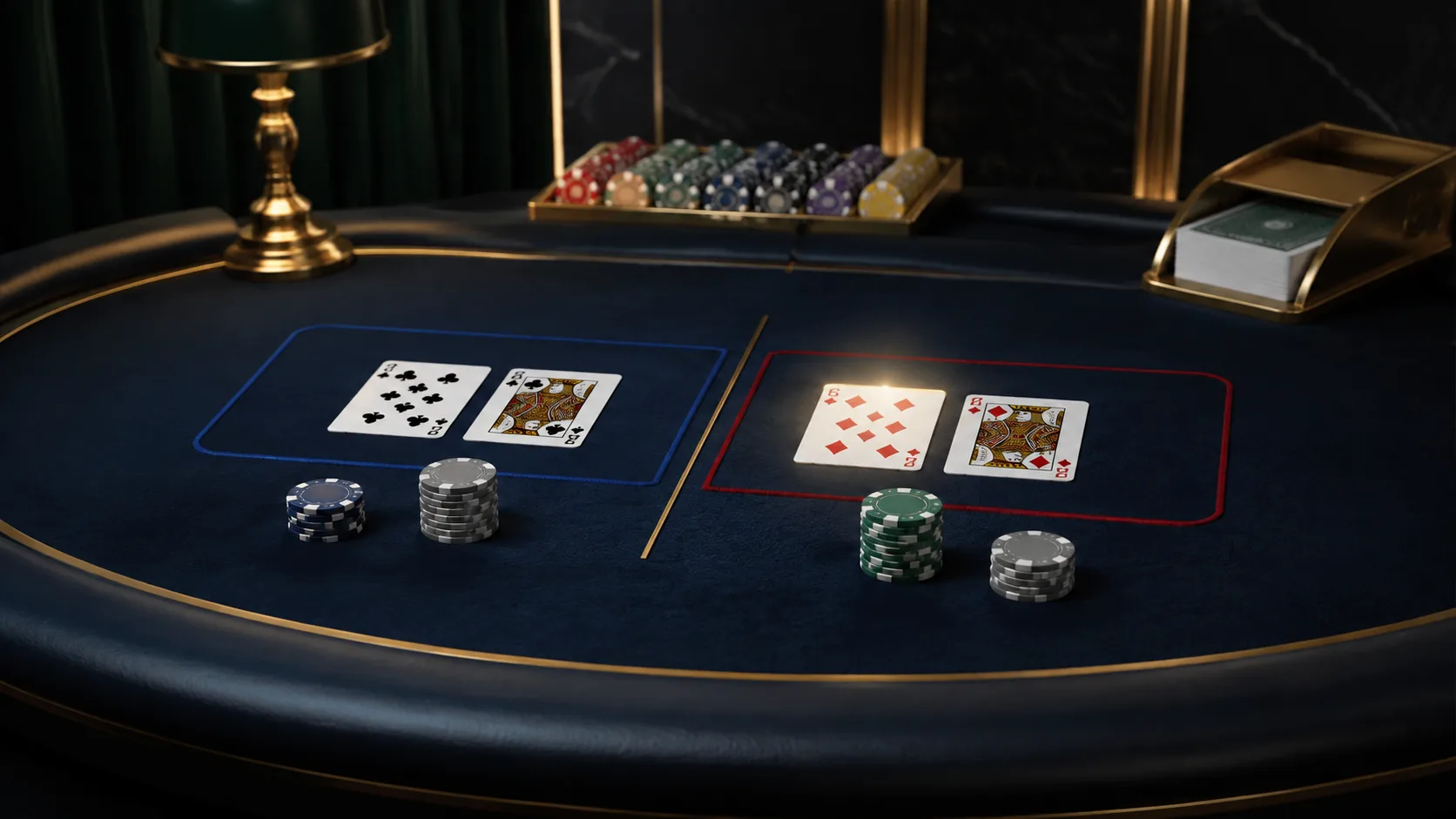 Bàn baccarat minh họa cách đối chiếu cược Banker không hoa hồng