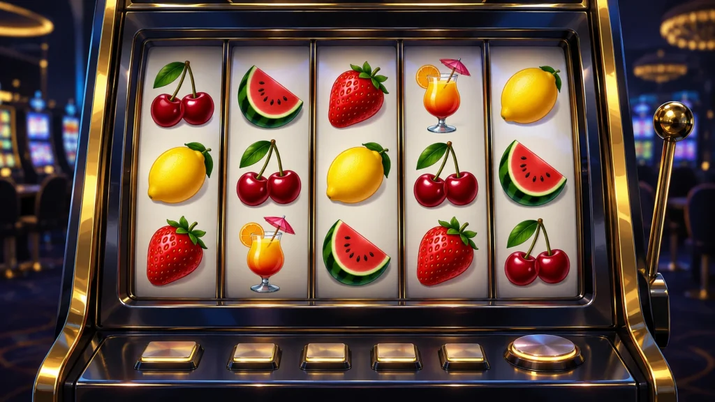Fruit Cocktail Slot: Đánh Giá Luật Chơi Và Tính Năng 1 Minh họa Fruit Cocktail Slot bằng máy slot năm cuộn với các biểu tượng trái cây