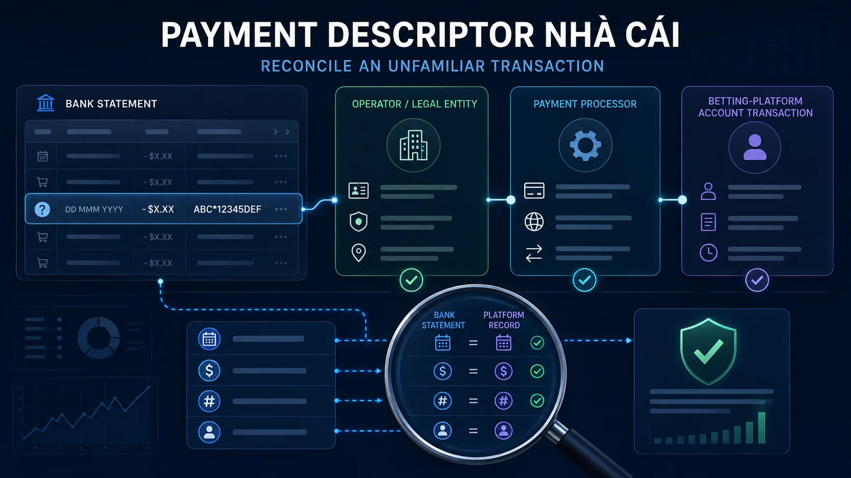 Payment descriptor nhà cái là gì? Cách đối chiếu tên giao dịch 2 Payment descriptor nhà cái và quy trình đối chiếu tên giao dịch trên sao kê