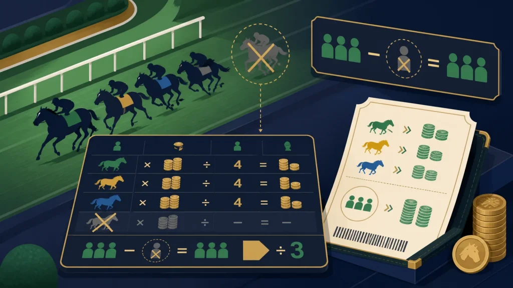 Rule 4 Deduction Là Gì? Cách Khấu Trừ Khi Ngựa Rút 1 Minh họa cách tính Rule 4 deduction khi ngựa rút khỏi cuộc đua